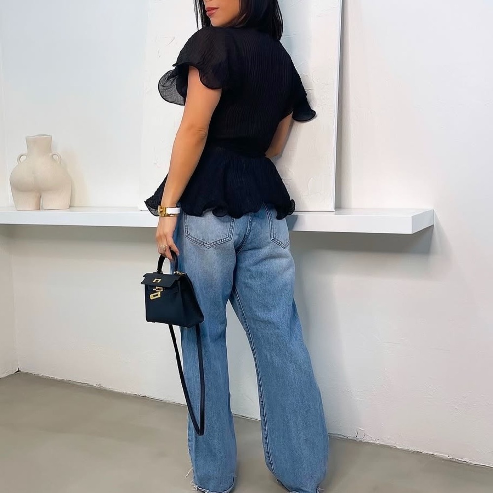 Chic Black Ruffled Blouse - Picture 2 of 6